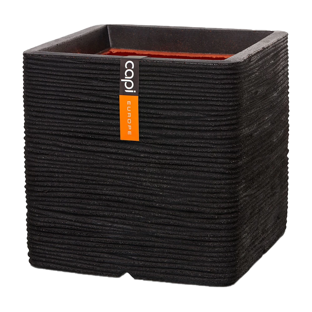 Capi Plantenbak Vierkant Nature Rib NL - L40 X B40 X H40cm - Zwart 3 Capi Plantenbak Vierkant Nature Rib NL - L40 X B40 X H40cm - Zwart