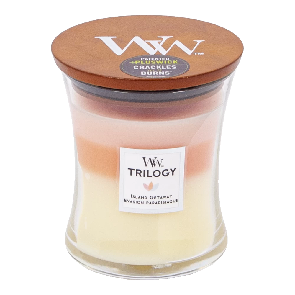 Woodwick Trilogy Island Getaway Medium Candle - Geurkaars 3 Woodwick Trilogy Island Getaway Medium Candle - Geurkaars